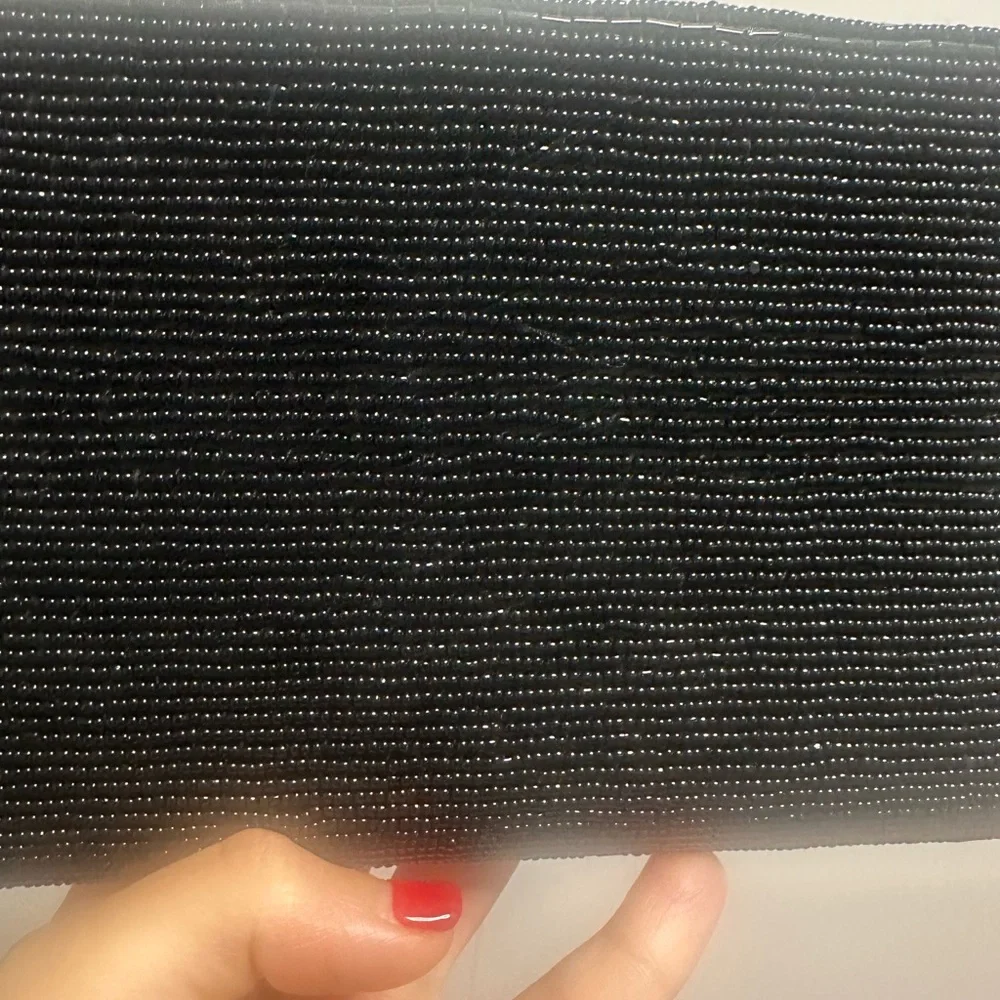 Vintage Black Fully Beaded Evening Bag, Handmade, Satin Lined, Shoulder Strap